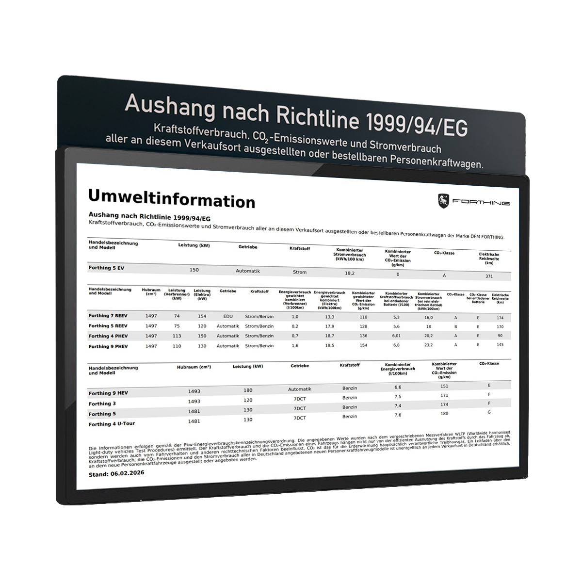 prodis UmweltInfo-Display mit digitalem Aushang der Verbrauchs- und Emissionsangaben